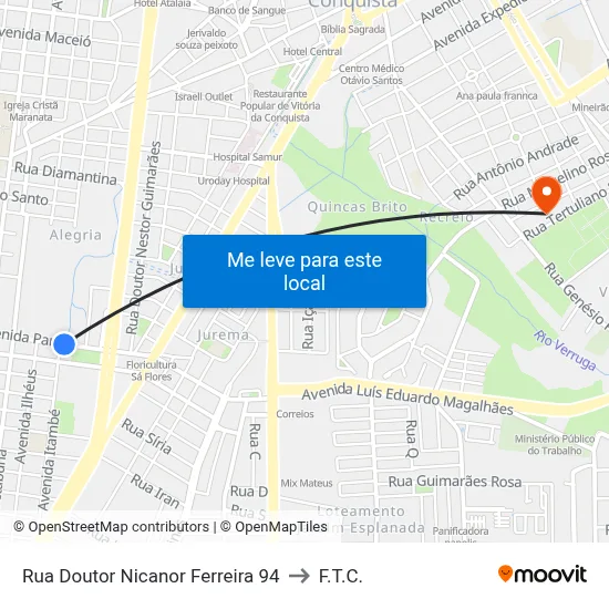 Rua Doutor Nicanor Ferreira 94 to F.T.C. map