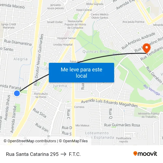 Rua Santa Catarina 295 to F.T.C. map