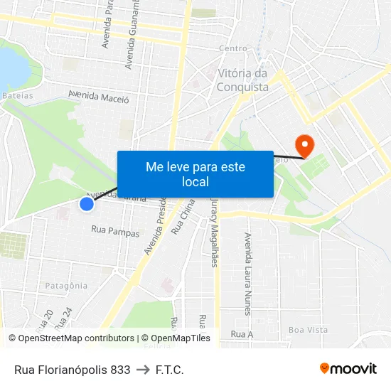 Rua Florianópolis 833 to F.T.C. map