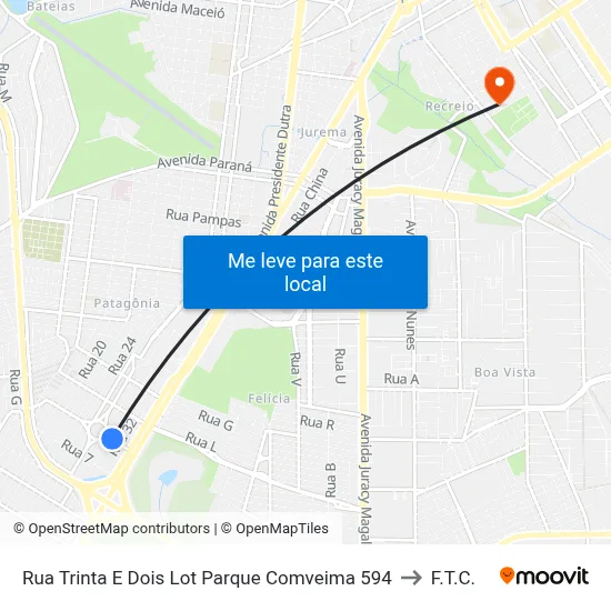 Rua Trinta E Dois Lot Parque Comveima 594 to F.T.C. map