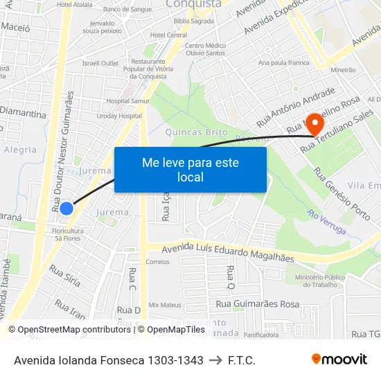 Avenida Iolanda Fonseca 1303-1343 to F.T.C. map