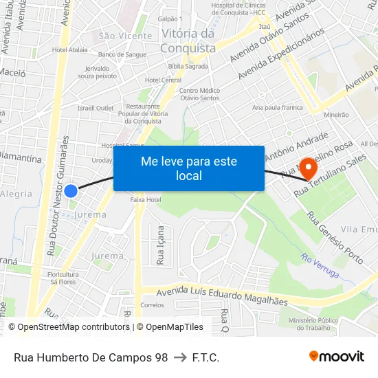 Rua Humberto De Campos 98 to F.T.C. map