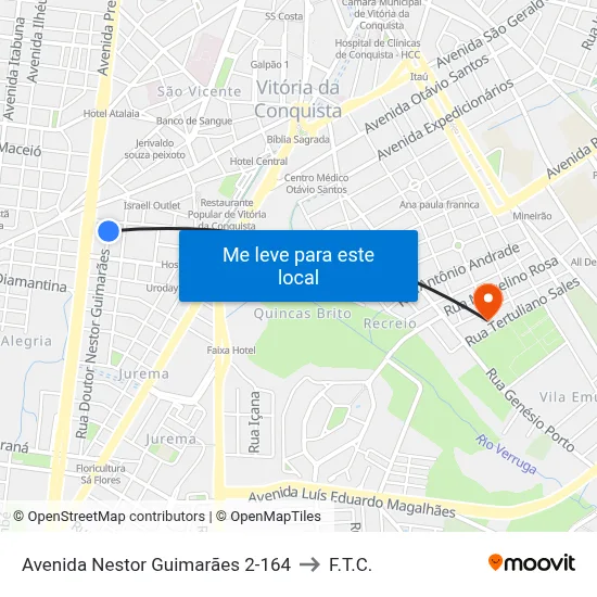 Avenida Nestor Guimarães 2-164 to F.T.C. map