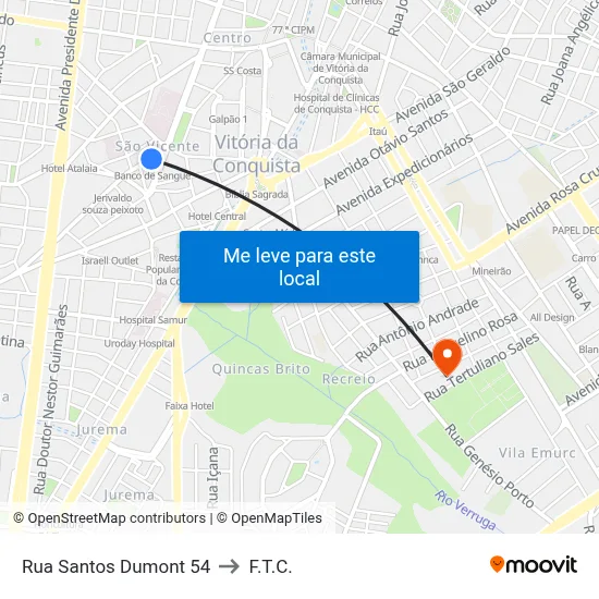 Rua Santos Dumont 54 to F.T.C. map