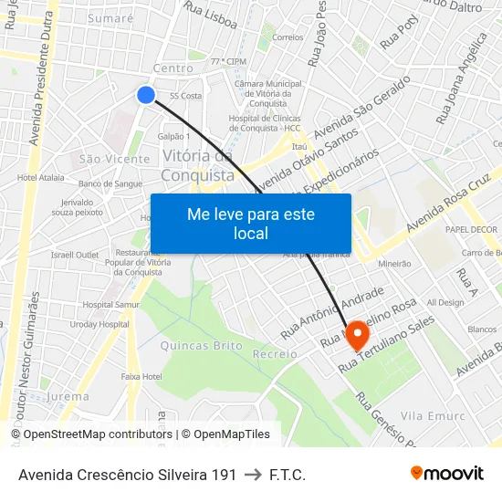 Avenida Crescêncio Silveira 191 to F.T.C. map