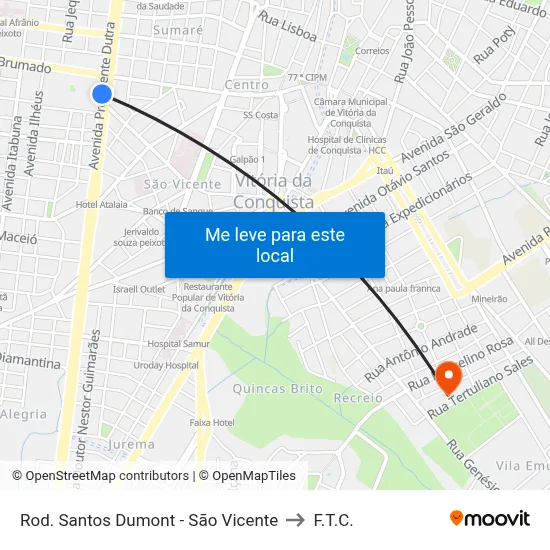 Rod. Santos Dumont - São Vicente to F.T.C. map