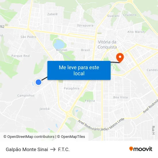 Galpão Monte Sinai to F.T.C. map