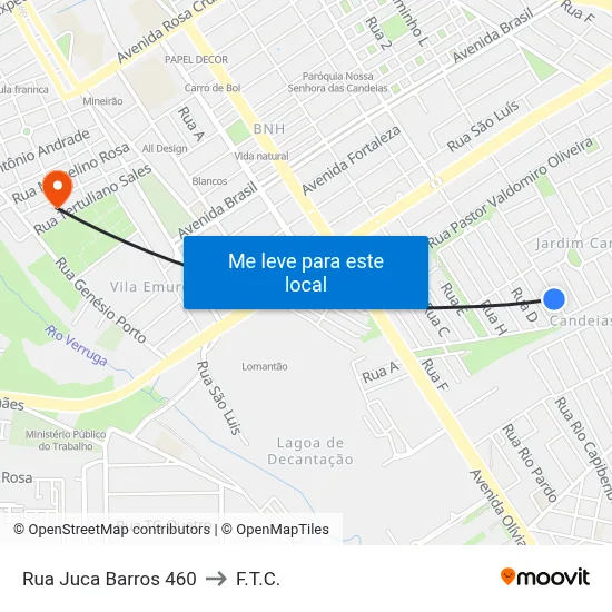 Rua Juca Barros 460 to F.T.C. map
