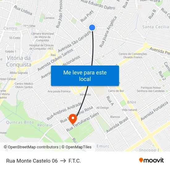 Rua Monte Castelo 06 to F.T.C. map