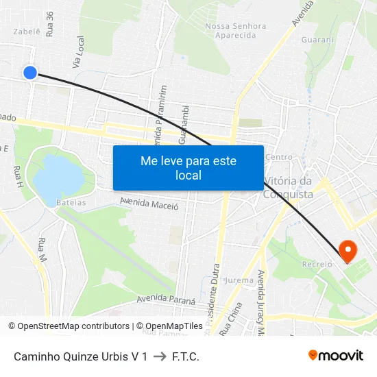 Caminho Quinze Urbis V 1 to F.T.C. map