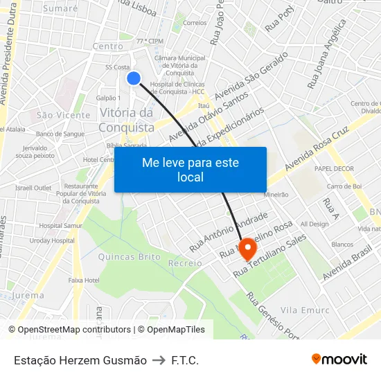 Estação Herzem Gusmão to F.T.C. map