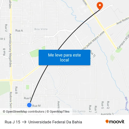 Rua J 15 to Universidade Federal Da Bahia map