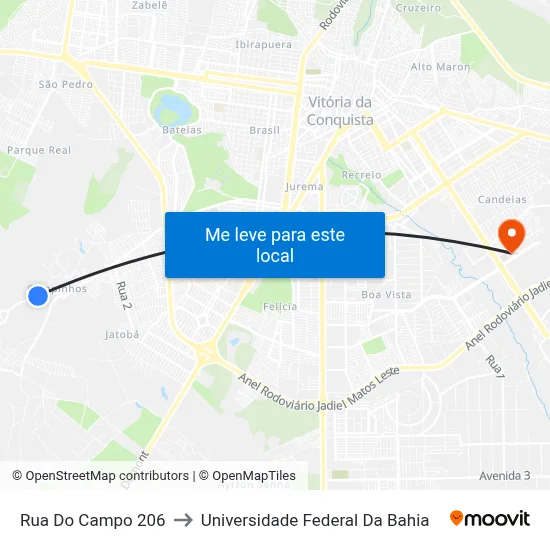 Rua Do Campo 206 to Universidade Federal Da Bahia map