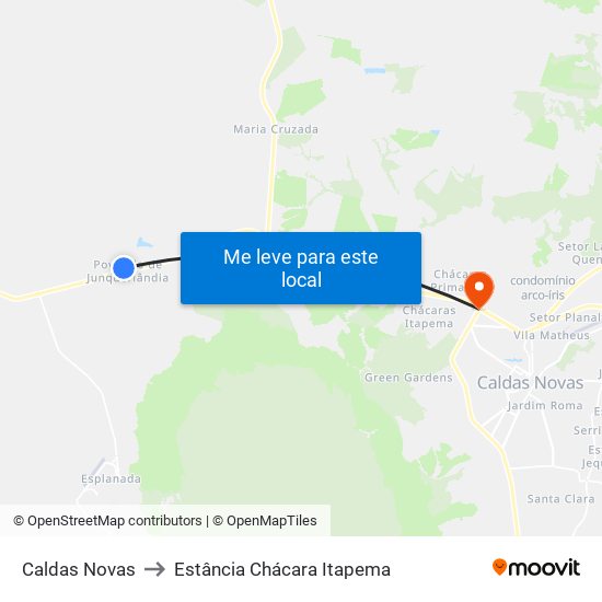 Caldas Novas to Estância Chácara Itapema map