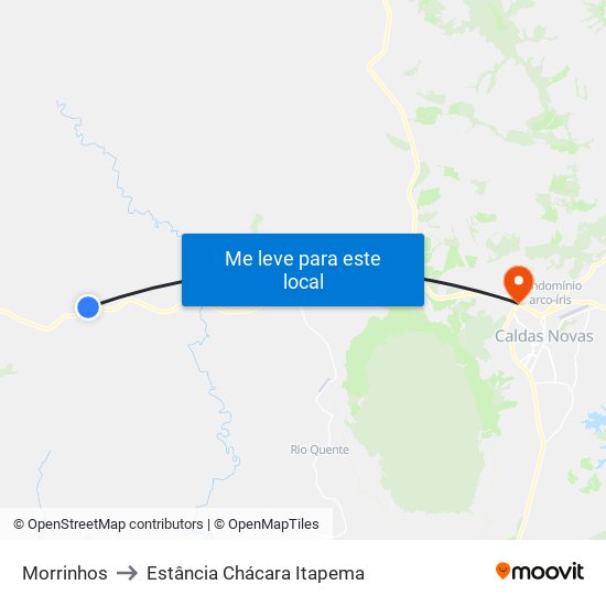 Morrinhos to Estância Chácara Itapema map