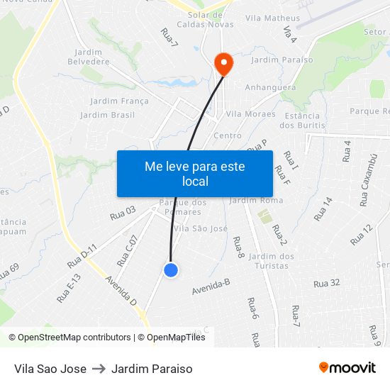 Vila Sao Jose to Jardim Paraiso map