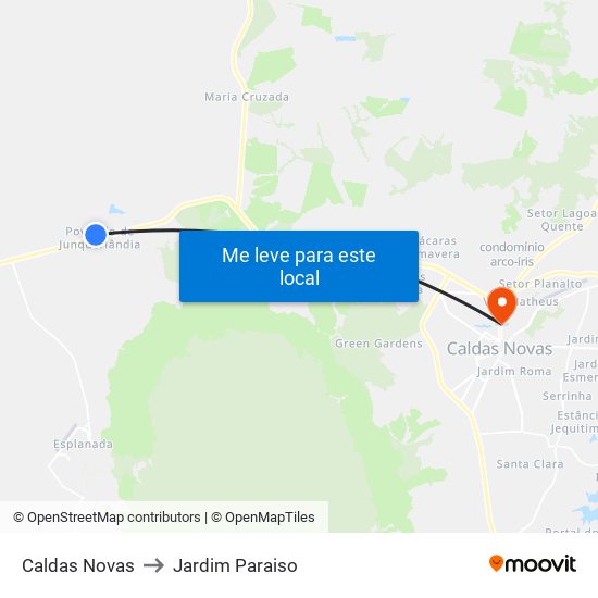 Caldas Novas to Jardim Paraiso map