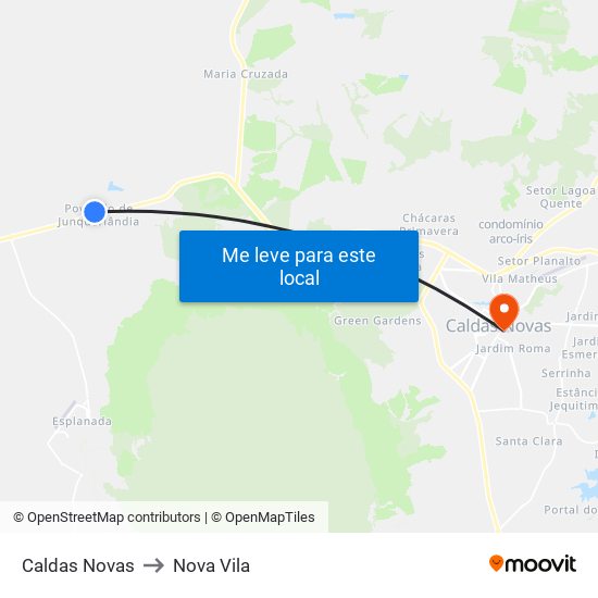 Caldas Novas to Nova Vila map