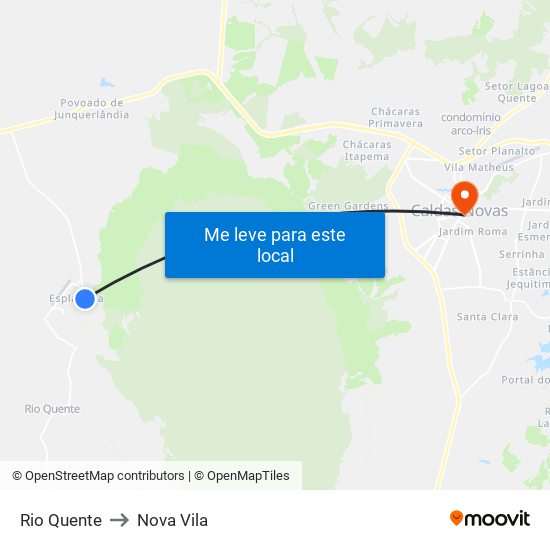 Rio Quente to Nova Vila map