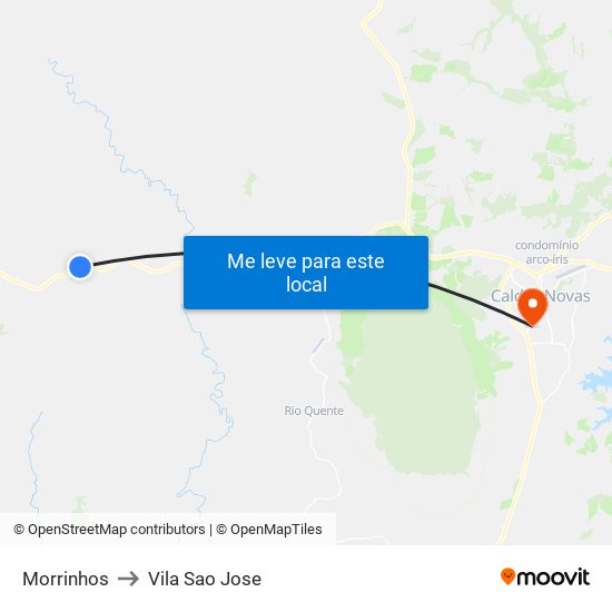 Morrinhos to Vila Sao Jose map