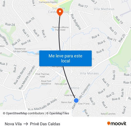 Nova Vila to Privê Das Caldas map