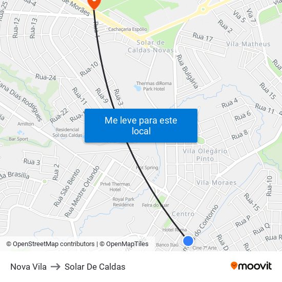 Nova Vila to Solar De Caldas map