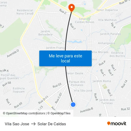 Vila Sao Jose to Solar De Caldas map