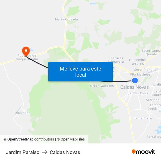 Jardim Paraiso to Caldas Novas map