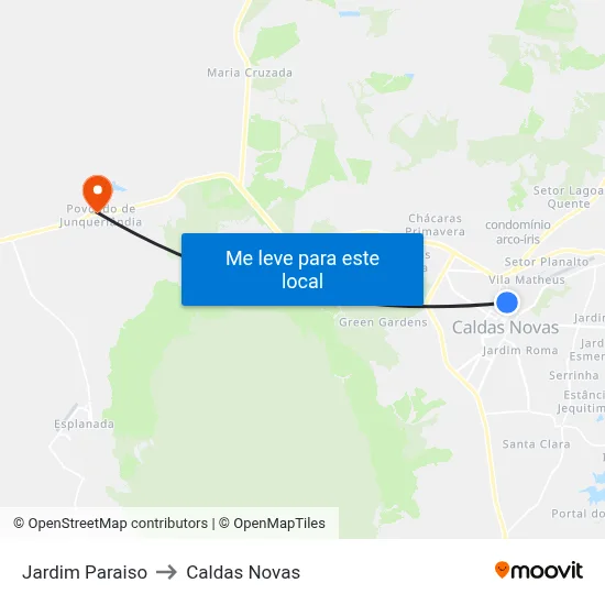 Jardim Paraiso to Caldas Novas map
