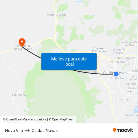 Nova Vila to Caldas Novas map