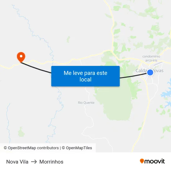 Nova Vila to Morrinhos map