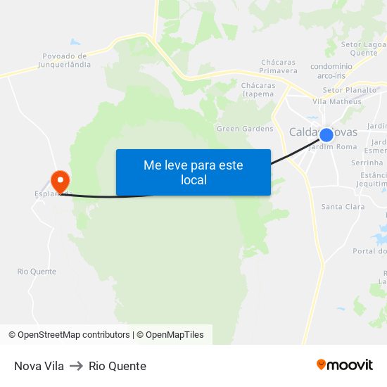 Nova Vila to Rio Quente map