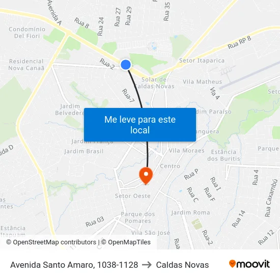 Avenida Santo Amaro, 1038-1128 to Caldas Novas map