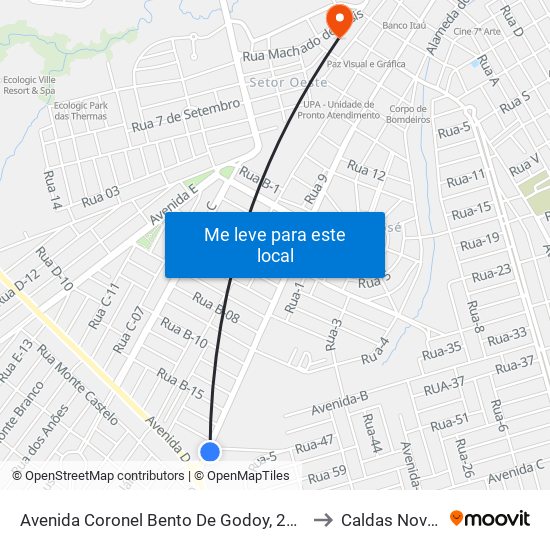 Avenida Coronel Bento De Godoy, 2827 to Caldas Novas map