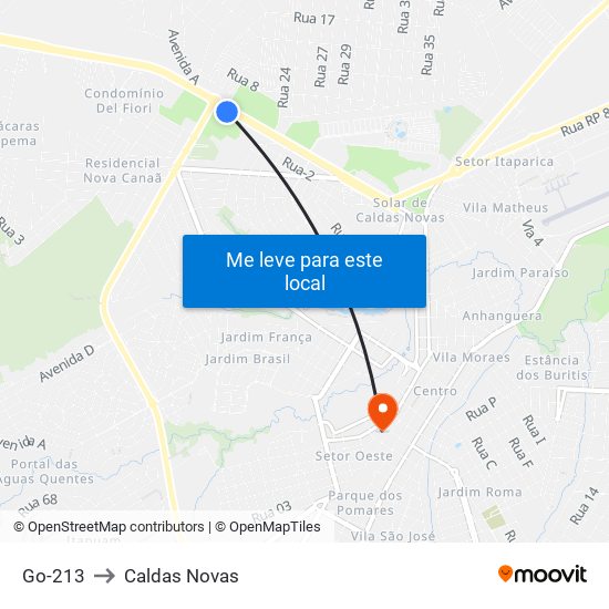 Go-213 to Caldas Novas map