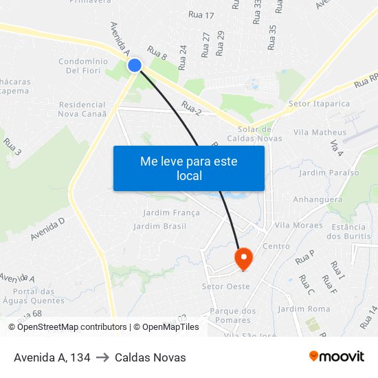 Avenida A, 134 to Caldas Novas map