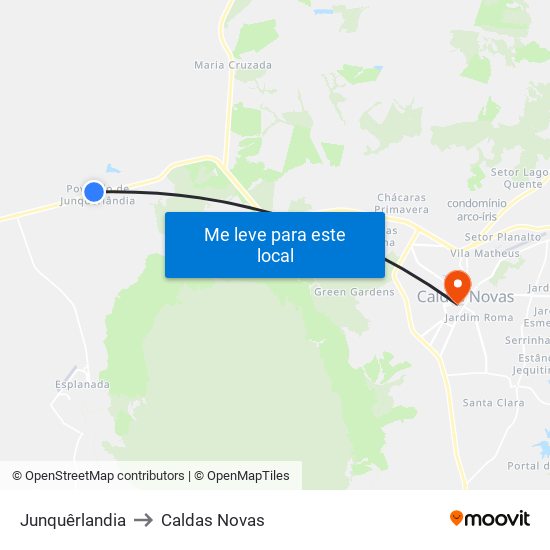 Junquêrlandia to Caldas Novas map