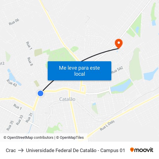 Crac to Universidade Federal De Catalão - Campus 01 map
