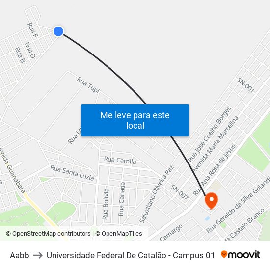 Aabb to Universidade Federal De Catalão - Campus 01 map