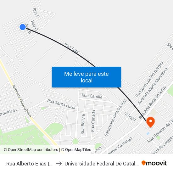 Rua Alberto Elías | Parada 02 to Universidade Federal De Catalão - Campus 01 map