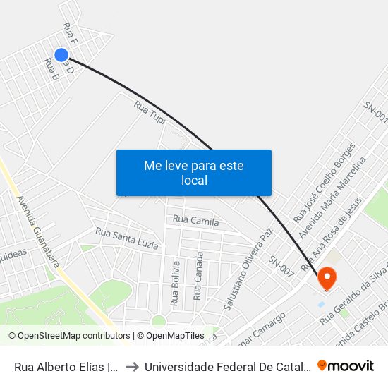 Rua Alberto Elías | Parada 03 to Universidade Federal De Catalão - Campus 01 map