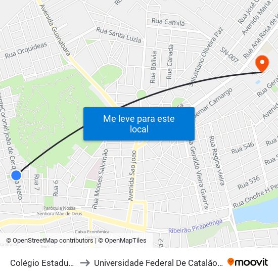 Colégio Estadual / Ceja to Universidade Federal De Catalão - Campus 01 map