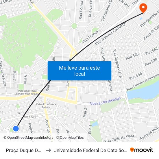 Praça Duque De Caxias to Universidade Federal De Catalão - Campus 01 map