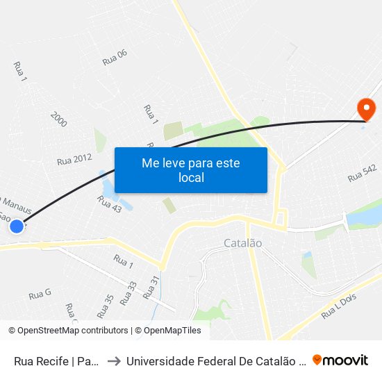 Rua Recife | Parada 02 to Universidade Federal De Catalão - Campus 01 map