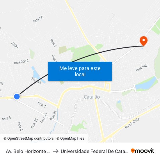 Av. Belo Horizonte | Parada 01 to Universidade Federal De Catalão - Campus 01 map