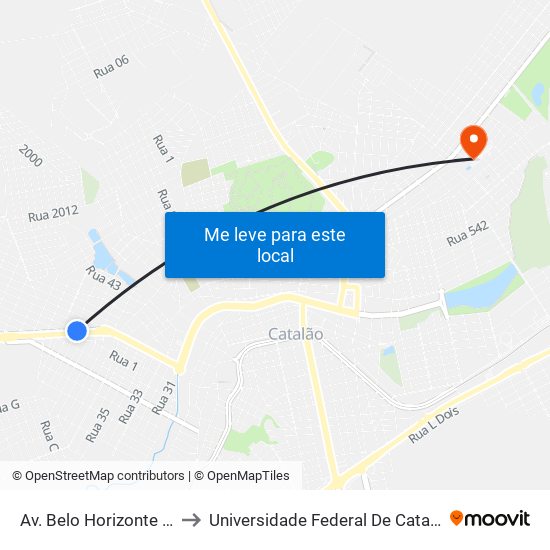 Av. Belo Horizonte | Parada 02 to Universidade Federal De Catalão - Campus 01 map