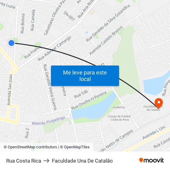 Rua Costa Rica to Faculdade Una De Catalão map