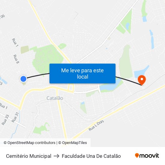 Cemitério Municipal to Faculdade Una De Catalão map