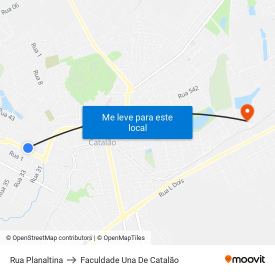 Rua Planaltina to Faculdade Una De Catalão map