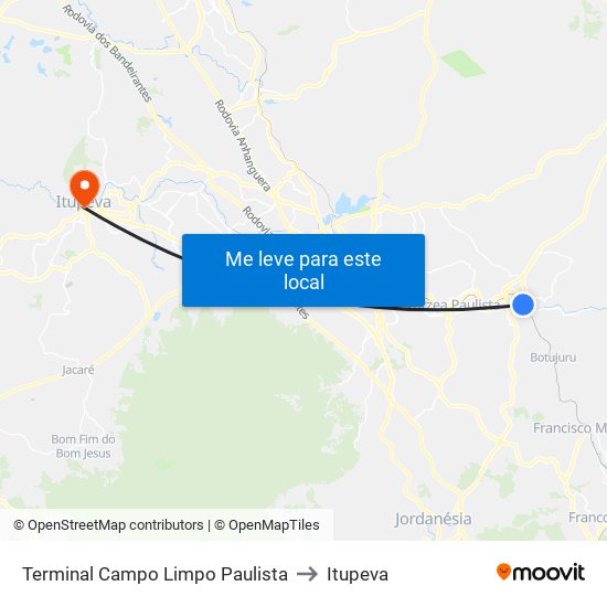 Terminal Campo Limpo Paulista to Itupeva map